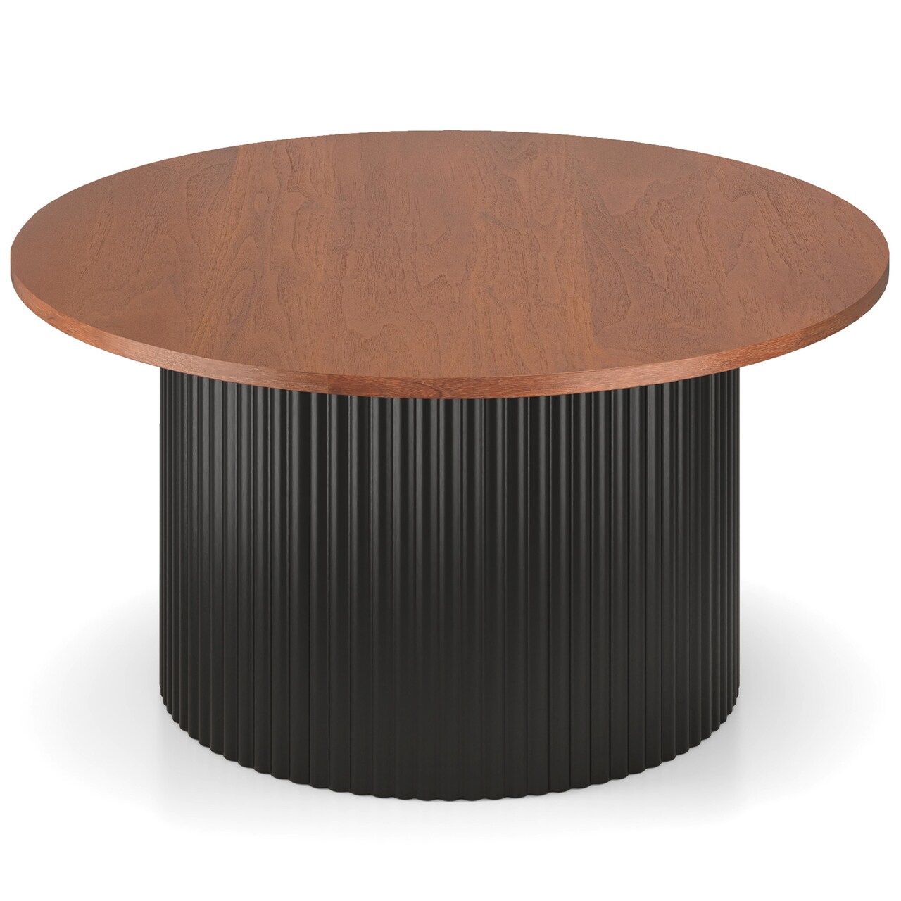 Walnut Solid Wood Round Coffee Table with Wave Support